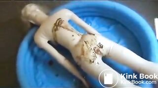 wife with pumped up pussy shits on love doll