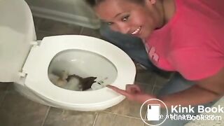 Three young girls shitting in toilet