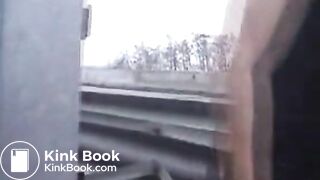 Woman Taking Dump Next To Busy Highway