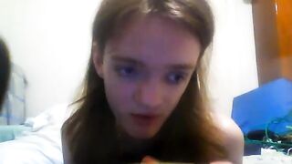 girl enjoys eating  scat custard and pudding