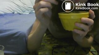 girl enjoys eating  scat custard and pudding