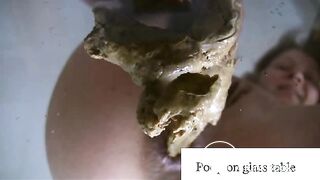 poop on glass table