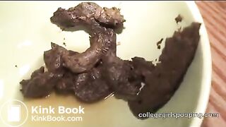 College girl Alaska shits in the yellow bowl - Scat Video Collection