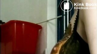 Wife licking the shit off hubby's ass and get pissed on