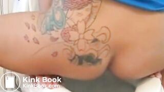 Tattooed Ass Pooping On Toilet