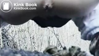 Asian school girl back yard shit