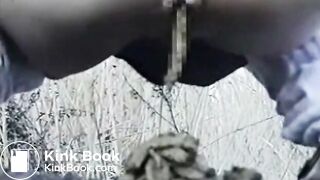 Asian school girl back yard shit