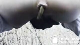 Asian school girl back yard shit