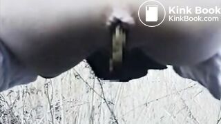 Asian school girl back yard shit