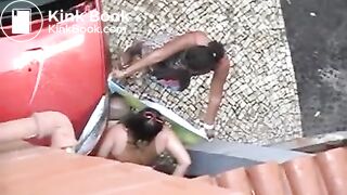 Woman shitting in the street