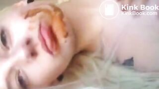 Blonde Babe Smearing and Tasting Shit