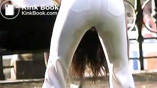 girl pooping in the pants in the street 7