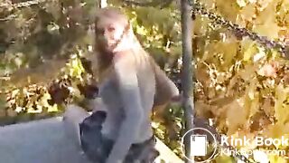 Hot blonde taking a shit outside in public