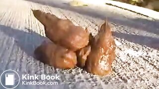 Hot blonde taking a shit outside in public