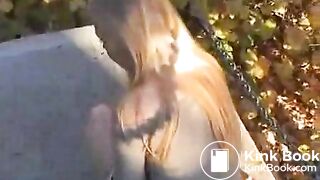 Hot blonde taking a shit outside in public