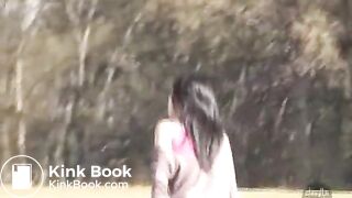 Desperate pretty Japanese girl pissing and pooping outdoor while sick dude filming