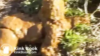 Desperate pretty Japanese girl pissing and pooping outdoor while sick dude filming