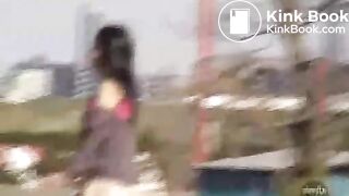 Desperate pretty Japanese girl pissing and pooping outdoor while sick dude filming