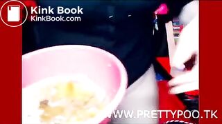 Cam girl pukes and pees