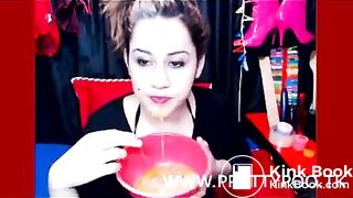 Cam girl pukes and pees