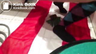 Girl shitting on flags