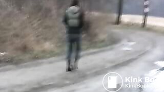 Girl shit and pissing on a bench by the stone wall _ Girls pooping indoor