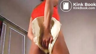 Cute poooping girl playing with