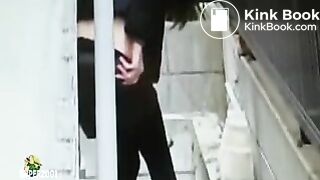 Girl taking a dump in public