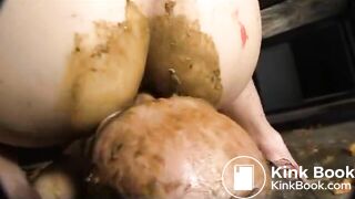Messy scat, food and piss femdom face sitting