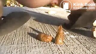 Pretty blonde girl pooping