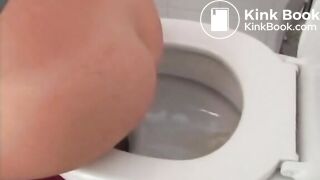 Hot Blonde Dumps Shit On Toilet