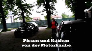 Pissing and shitting on car hood