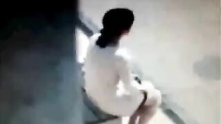 Disgusting bitch takes a shit on a bus stop bench