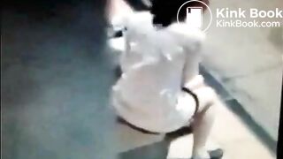 Disgusting bitch takes a shit on a bus stop bench