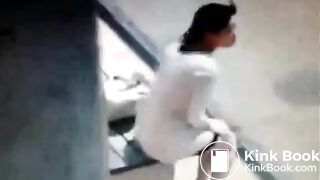 Disgusting bitch takes a shit on a bus stop bench