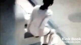 Disgusting bitch takes a shit on a bus stop bench