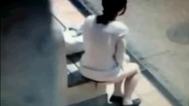 Disgusting bitch takes a shit on a bus stop bench
