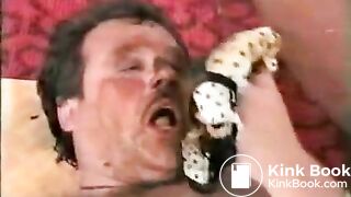 big tits MILF feeds her slave