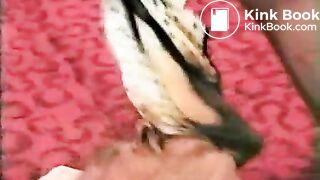 big tits MILF feeds her slave