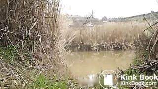 Girl with pretty ass taping herself pooping outdoor