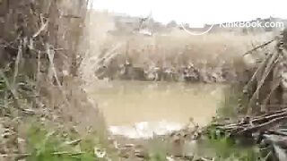 Girl with pretty ass taping herself pooping outdoor