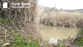 Girl with pretty ass taping herself pooping outdoor