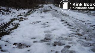 Skinny girl poops in the road