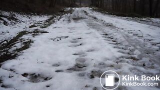 Skinny girl poops in the road