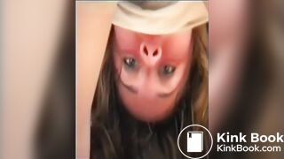 Amateur woman pissing and pooping in pantyhose