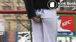 girl pooping in the pants in the street 5