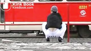 girl pooping in the pants in the street 5