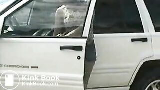 Brunette poops outdoor