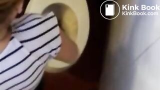 Pretty blonde teen pooping on hidden toilet cam