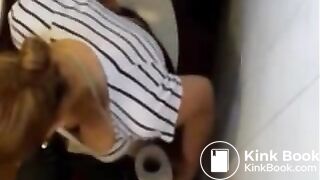Pretty blonde teen pooping on hidden toilet cam